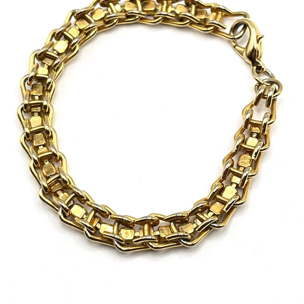 Vintage Rainbow Crystal Rhinestone Multicolor Gold Tone Chain Link Bracelet 6.5